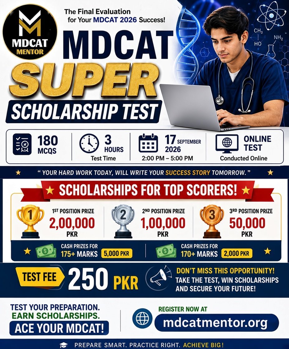 MDCAT Super Scholarship test Poster